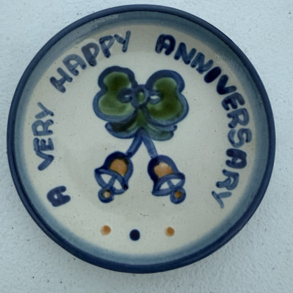 M A Hadley‎ Pottery Happy Anniversary 4" Coaster Mini Plate